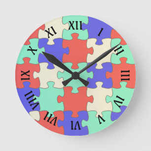Spaß römische Zahlen, farbenfrohe Puzzleteile Runde Wanduhr