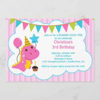 Spaß-rosa Dinosaurier-Geburtstags-Party Einladung