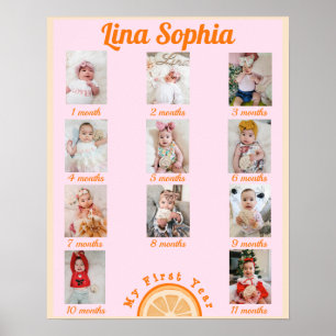 Spaß rosa Erstes Jahr Monatliche Fotos Poster