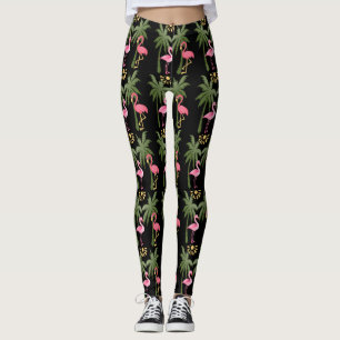 Spaß! Rosa Flamingos u. Palmen auf Schwarzem Leggings