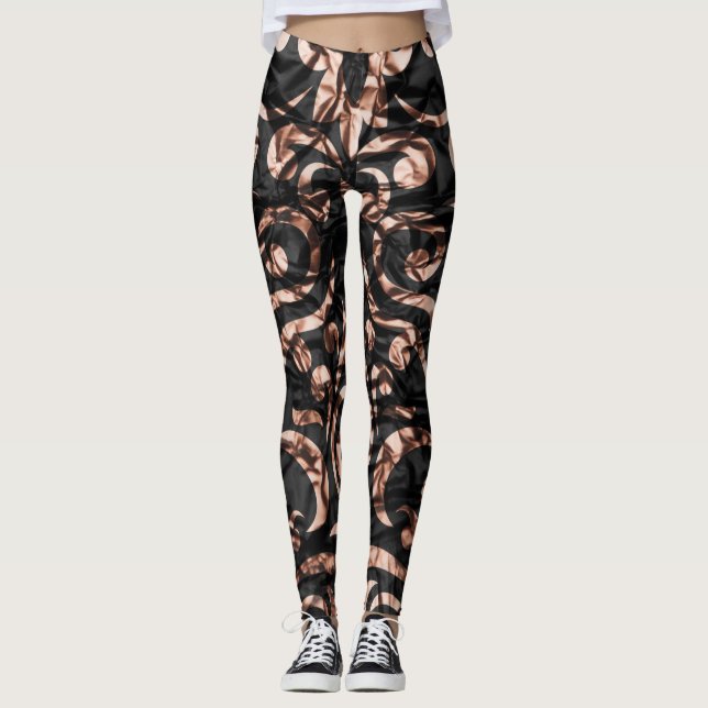 Spaß-rosa Gold und schwarzes modernes Leggings (Vorderseite)