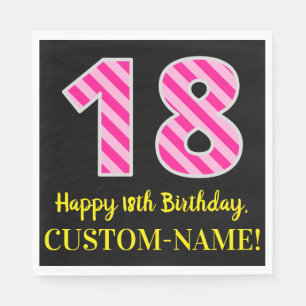 Spaß-rosa Streifen "18"; Glücklicher 18. Serviette