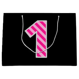 Spaß rosa Streifen "1"; Glückwunsch 1. Geburtstag; Große Geschenktüte