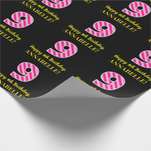 Spaß-rosa Streifen "9"; Glücklicher 9. Geburtsta Geschenkpapier