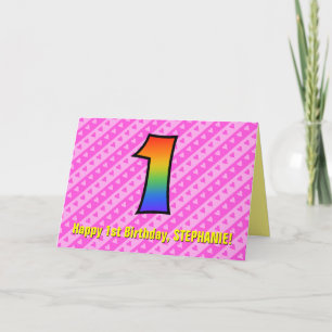 Spaß Rosa Streifen, Herz, Regenbogen # 1. Geburtst Karte