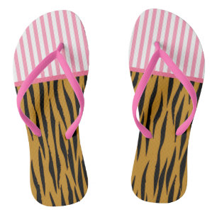Spaß rosa Streifen u. Tigerprint Flip Flops