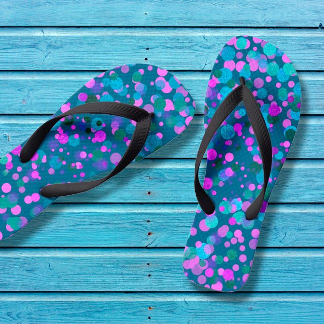 Spaß, schick-blau lila-rosa Konfetti Punkte auf aq Flip Flops (Von Creator hochgeladen)