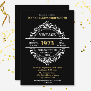 Spaß Schwarz Weiß und Gold Vintage Jahr Geburtstag Einladung