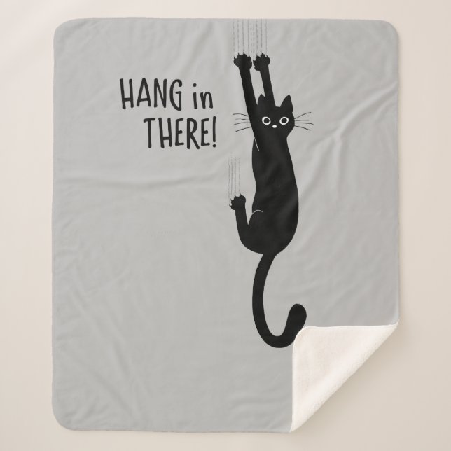 Spaß Schwarze Katze auf - Hang da rein! humorvoll Sherpadecke (Vorderseite)
