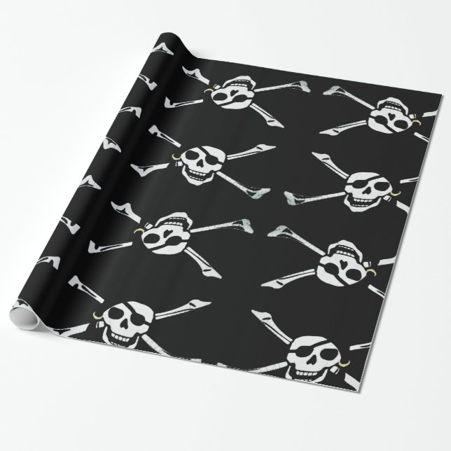 Spaß-Schwarzweiss-Piratenflagge Geschenkpapier (Ungerollt)