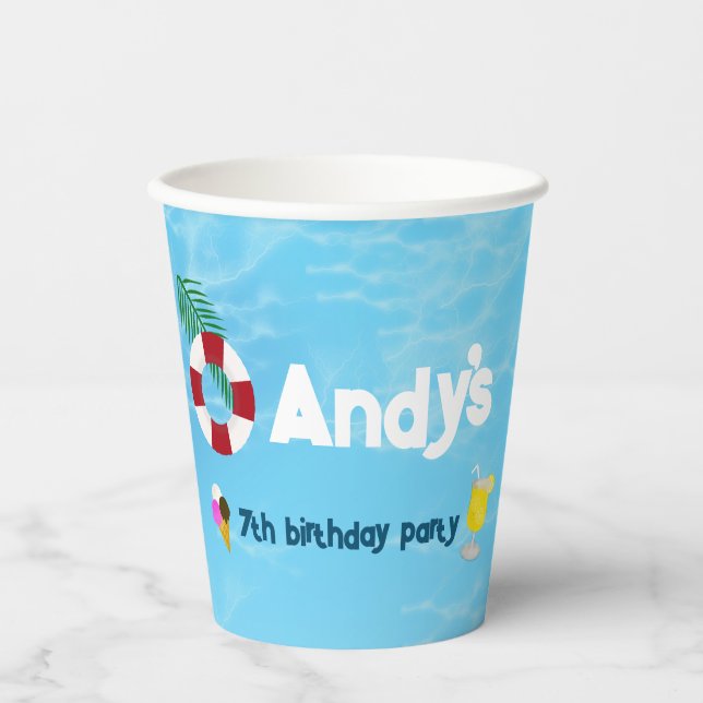 Spaß Schwimmen Geburtstag Pool Party Pappbecher (Vorderseite)