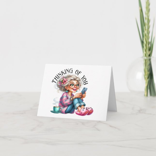 Spaß Senior mit Handy Version 2 (Vorderseite)