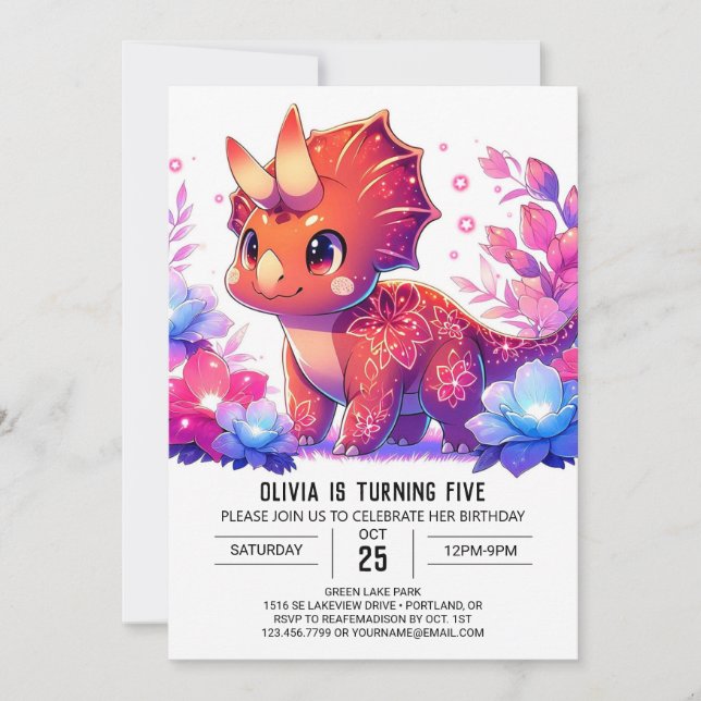 Spaß Simple Dinosaur Digital Geburtstag Einladung (Vorderseite)