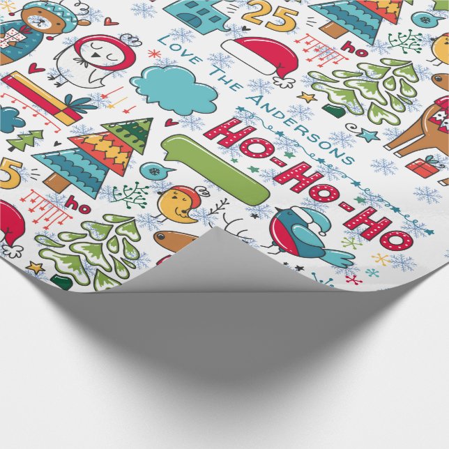 Spaß skandinavische WeihnachtsFolk Art HYGGE Geschenkpapier (Ecke)