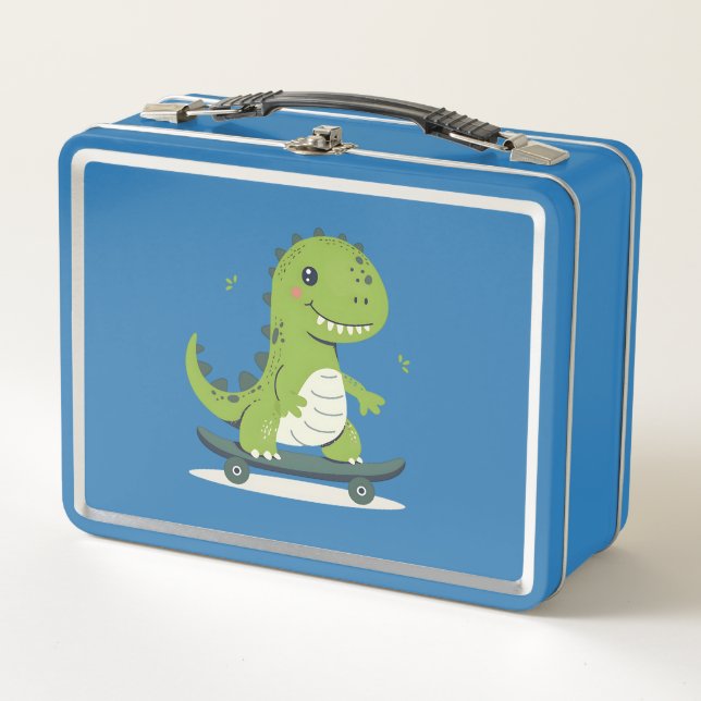 Spaß Skateboarding Dinosaurier Metall Brotdose (Vorderseite)
