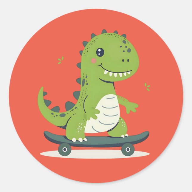 Spaß Skateboarding Dinosaurier Runder Aufkleber (Vorderseite)