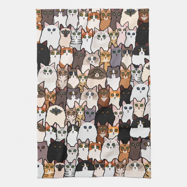 Spaß so viele Katzen und Kätzchen Collage Geschirrtuch (Vertikal)