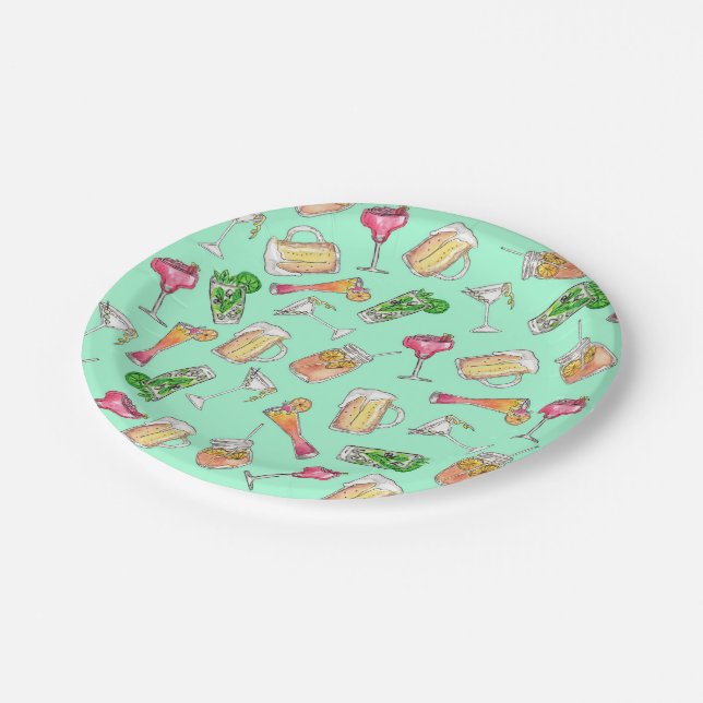 Spaß-Sommer-Aquarell gemaltes Mischgetränk-Muster Pappteller (Schrägansicht)