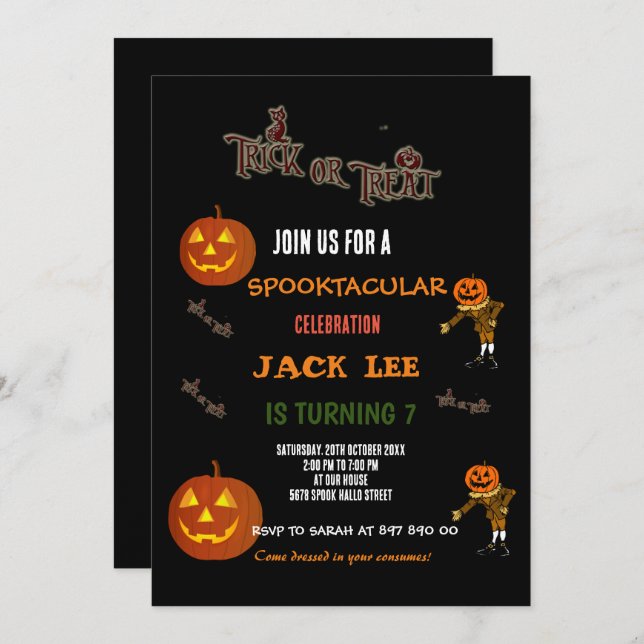 Spaß Spooktacular Halloween Trick oder Treat Gebur Einladung (Vorne/Hinten)