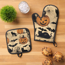 Spaß Spooky Halloween Ofenhandschuh & Topflappen-Set