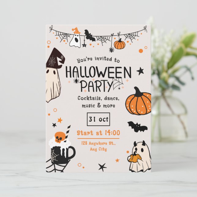 Spaß Spooky Orange und Black Halloween-Party Einladung (Stehend Vorderseite)