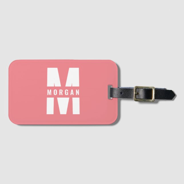 Spaß Stilvolle Chic Monogram Name Initial Pink Whi Gepäckanhänger (Vorderseite (Horizontal))