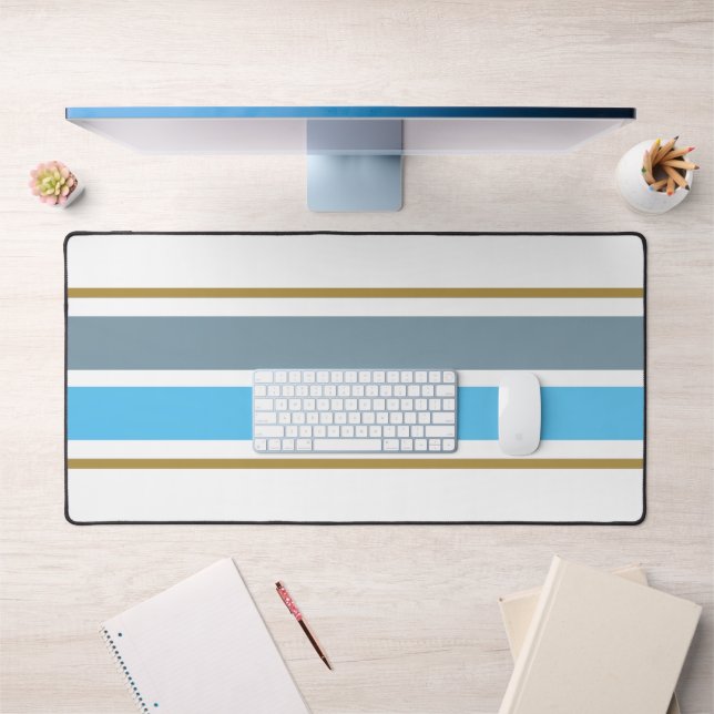 Spaß Stilvolle Slate Sky Blue Racing Streifen auf  Schreibtischunterlage (Büro 1)