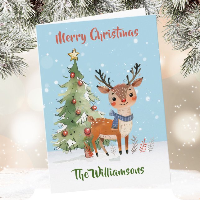 Spaß Stilvoller Wasserfarben-Rentierbaum Karte (Von Creator hochgeladen)