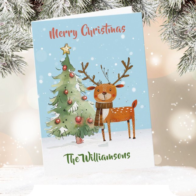 Spaß Stilvoller Wasserfarben-Rentierbaum Karte (Von Creator hochgeladen)