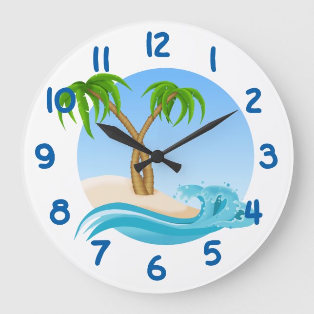 Spaß-Strand-und Palmen tropisch Große Wanduhr (Vorderseite)