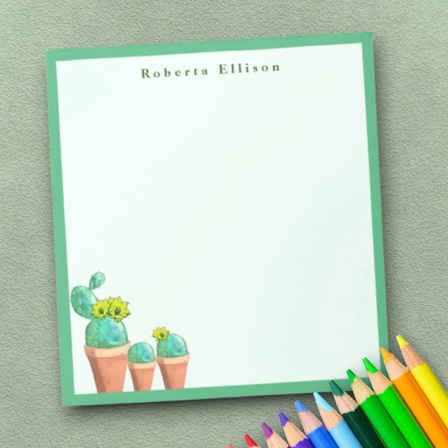 Spaß Südwestlich gepotted Cactus Blume Custom Notizblock (green border personalized notepad)