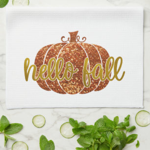 Spaß Süß Gold Glitter Hallo Herbst Kürbis Geschirrtuch