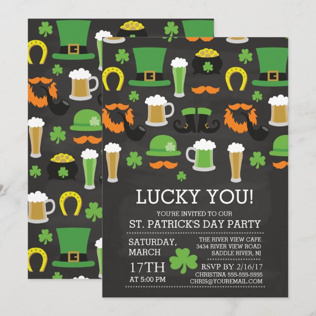 Spaß-Tafel-St Patrick Tagesabendessen-Party Einladung (Vorne/Hinten)