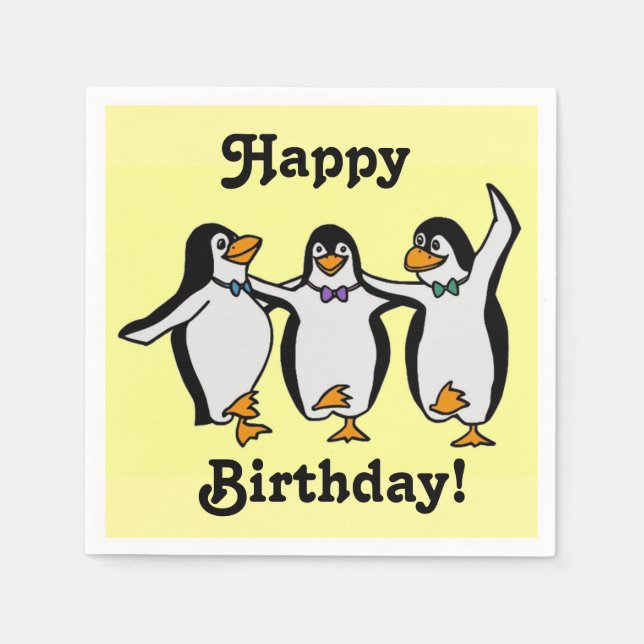 Spaß tanzende Pinguine Glücklich zum Geburtstag! Serviette (Vorderseite)