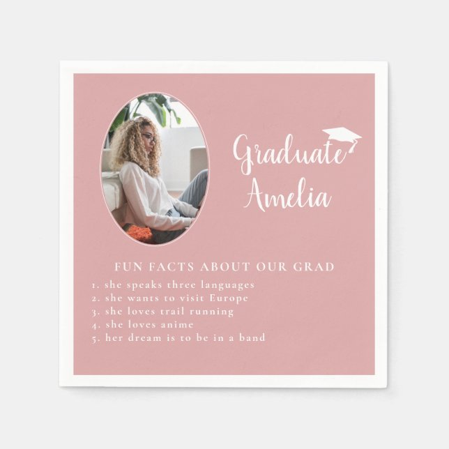 Spaß Tatsache über Graduate Pink Foto Abschluss Serviette (Vorderseite)