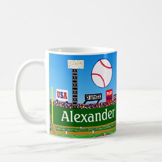 Spaß-trägt personalisierter Baseball-Tassen-Junge Tasse (Links)