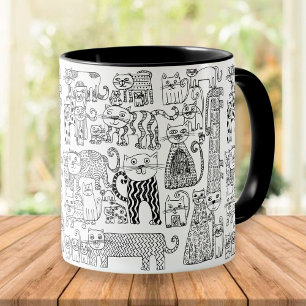 Spaß Trendy Black and White Cats Gemustert Tasse