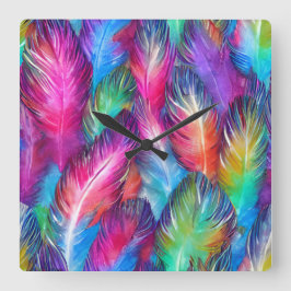 Spaß Trendy Colorful Feather Gemustert Quadratische Wanduhr