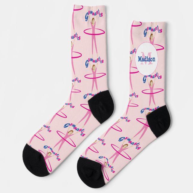 Spaß-Turntext Rosa Hula-Hoop-Mädchen Monogramm Socken (Linkes Detail)