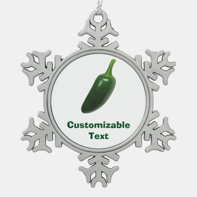 Spaß u. würziger Jalapeno-Pfeffer Schneeflocken Zinn-Ornament (Vorderseite)