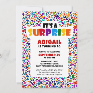 Spaß Überraschung farbenfroher Geburtstag Einladung