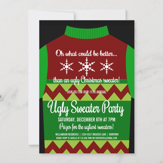 Spaß Ugly Christmas Sweater Party Einladung (Vorderseite)