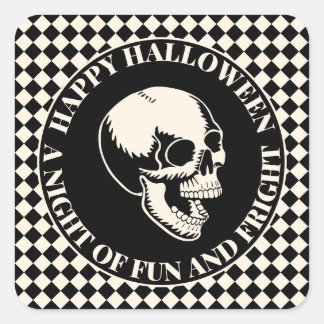 Spaß und Angst Totenkopf Frohes Halloween Quadratischer Aufkleber