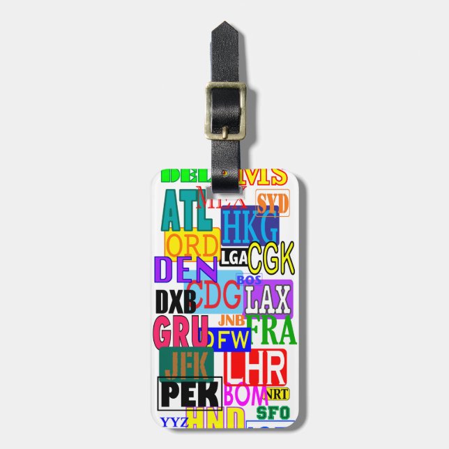 Spaß und bunte drei Buchstabe-Flughafen-Codes Gepäckanhänger (Vorderseite vertikal)