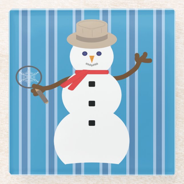 Spaß und Extravagant Blue Snowman Detective Glasuntersetzer (Vorderseite)
