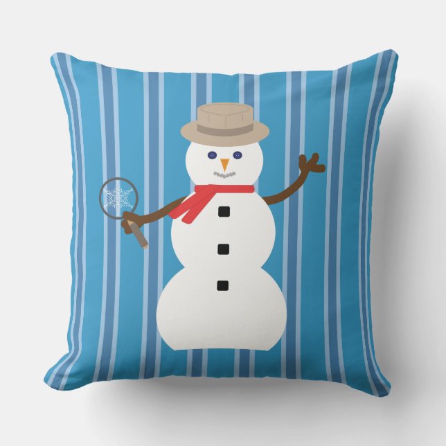 Spaß und Extravagant Blue Snowman Detective Kissen (Vorderseite)