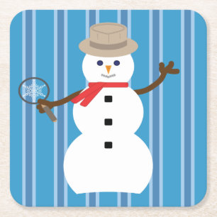Spaß und Extravagant Blue Snowman Detective Rechteckiger Pappuntersetzer