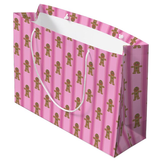 Spaß und Extravagant Pink Gingerbread Man Große Geschenktüte (Rückseite Schrägansicht)