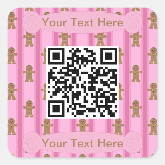 Spaß und Extravagant rosa Lebkuchen Mann QR-Code Quadratischer Aufkleber (Vorderseite)