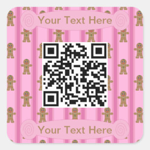 Spaß und Extravagant rosa Lebkuchen Mann QR-Code Quadratischer Aufkleber